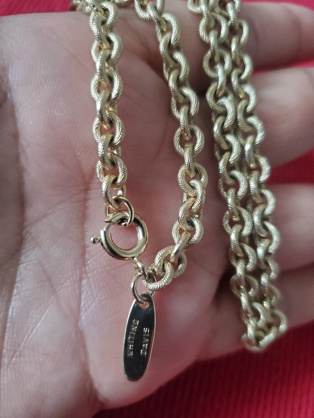 Vintage Whiting & Davis Gold Textured Link Chain Necklace Signed Clasp 23"